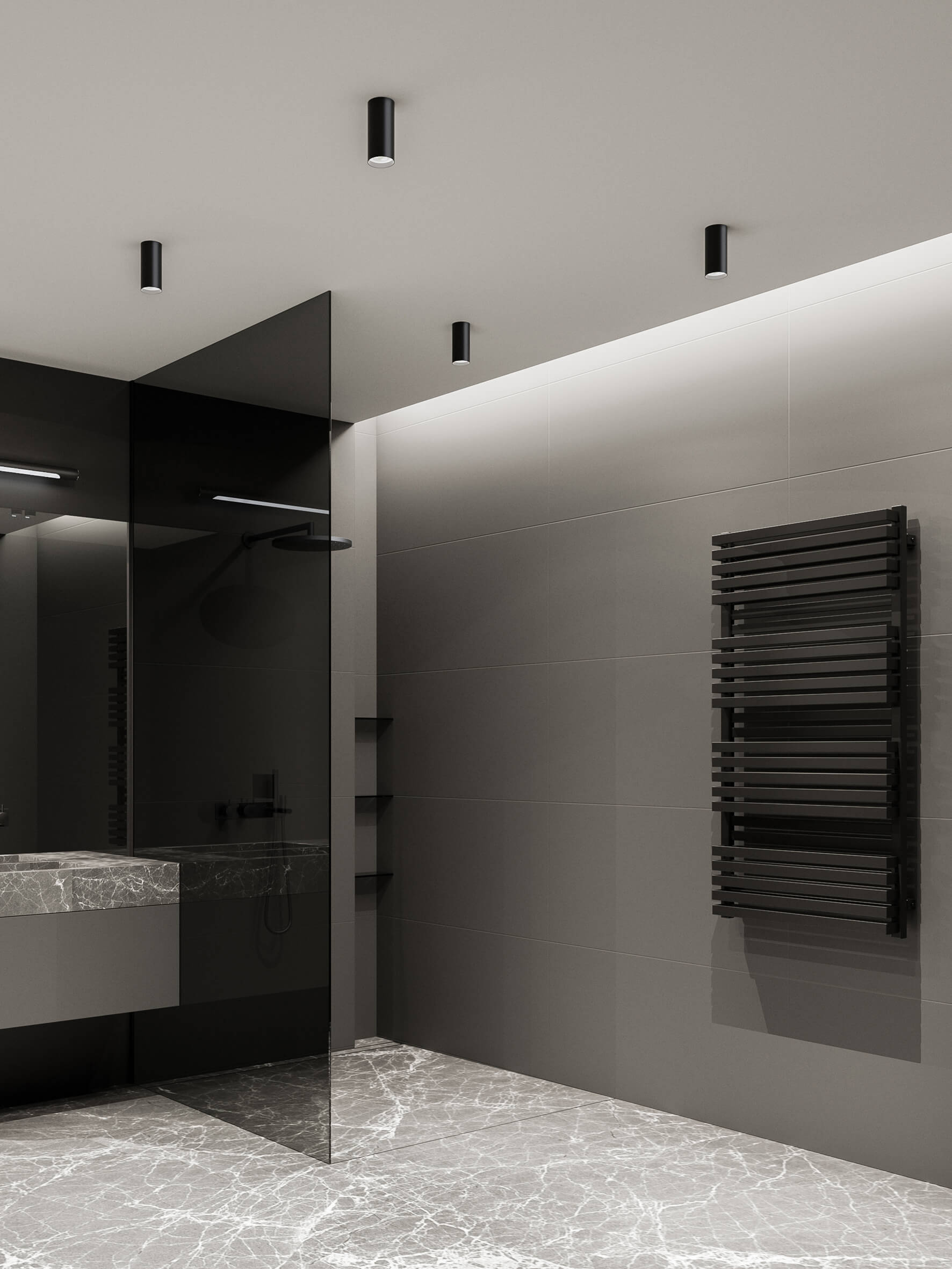 black surface tube in the bathroom